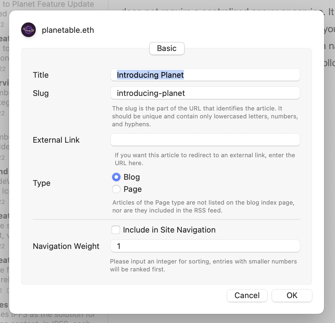 Article Settings